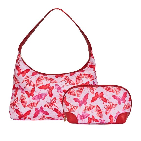 Butterfly Print Sling Hobo & Cosmetic Bag Combo for Women – Fabric Shoulder Bag - Picture 1 of 5